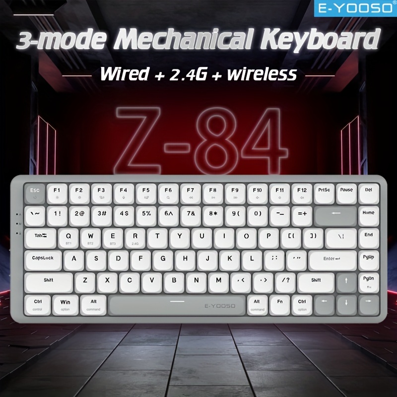 Gaming Keyboard E Yooso - E-YOOSO Tri-Mode 2.4GWireless/Bluetooth/Teclado Mecânico Com Fio