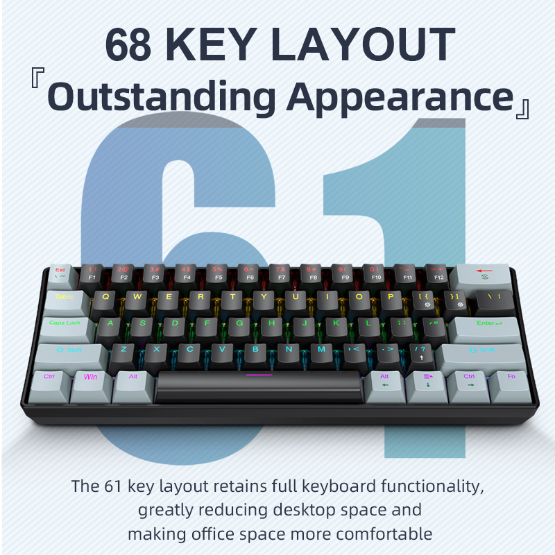 Gaming Keyboard Half - APAYADO K61 Mini teclado mecânico, com